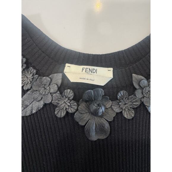 FENDI black Silk Short Sleeve Shirt With Leather Embellishment - Picture 2 of 16